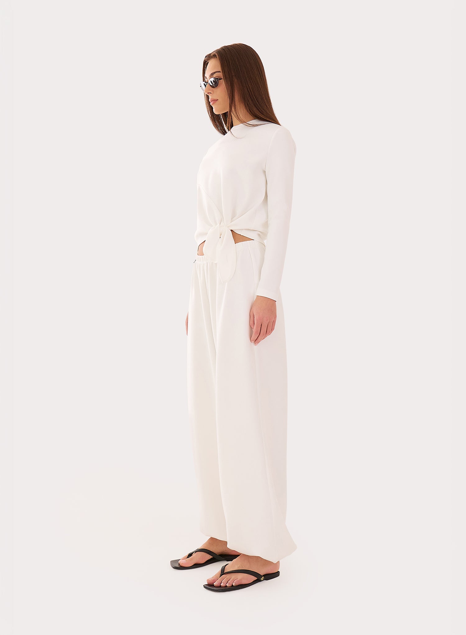 White Long Sleeve Modal Knot Detail Top
